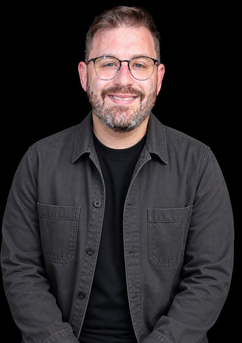 Shawn Garland wearing a charcoal overshirt